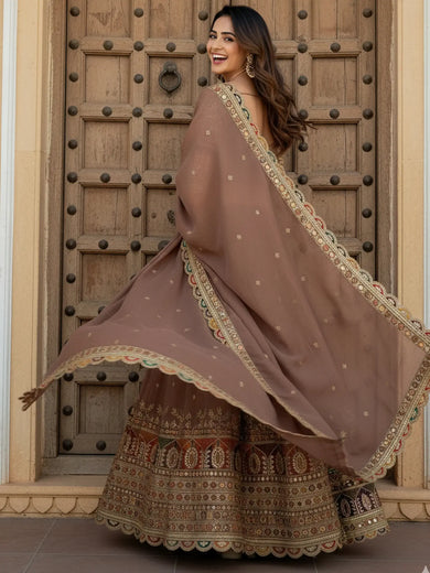 Precious Beige Thread Work Silk Festival Wear Lehenga Choli With Dupatta